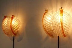 Original Set of Murano Glass Leaves Wall Lights by A.V. Mazzega, Italy, 1970s