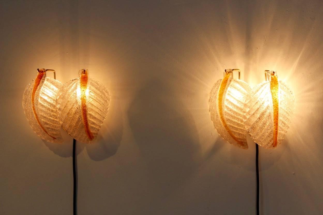 20th Century Original Set of Murano Glass Leaves Wall Lights by A.V. Mazzega, Italy, 1970s