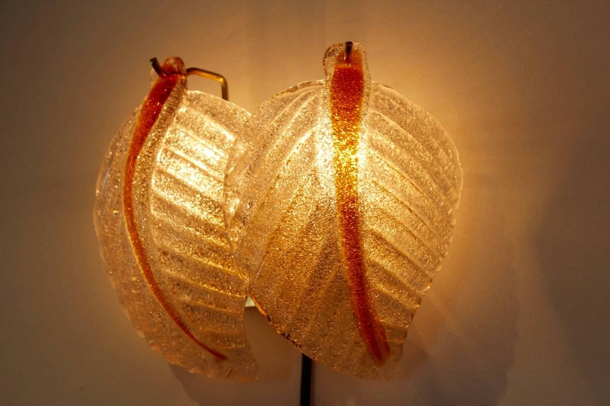 Original Set of Murano Glass Leaves Wall Lights by A.V. Mazzega, Italy, 1970s In Excellent Condition In Voorburg, NL