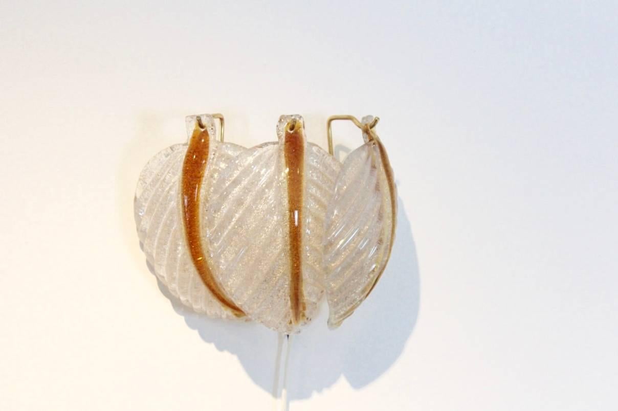 Italian Original Murano Glass Leaves Wall Light by A.V. Mazzega, Italy, 1970s For Sale