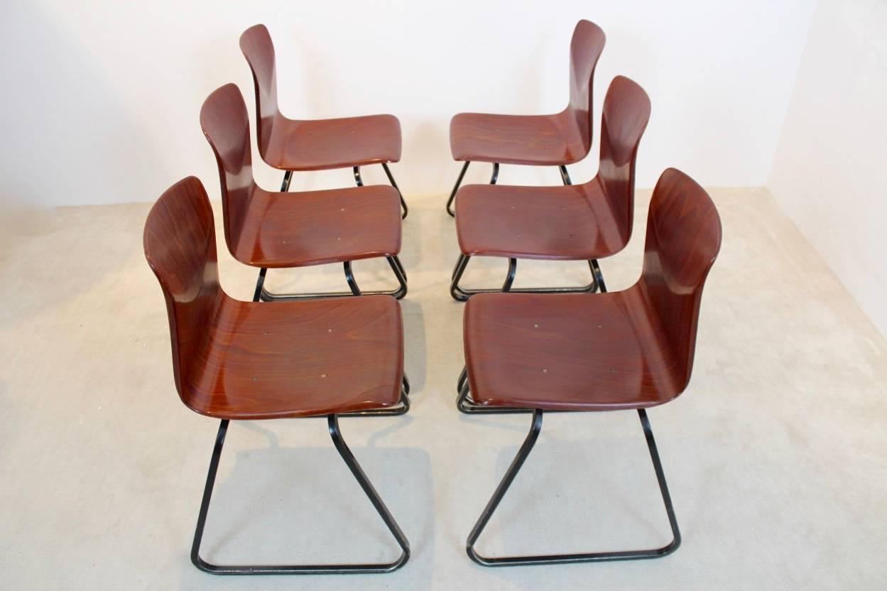 20th Century Large Stock of Brown Stackable Pagholz Galvanitas S22 Industrial Diner Chairs, 1