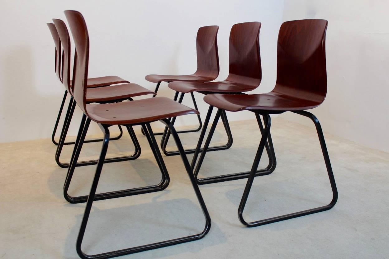 Highly wanted Industrial stacking chairs by Pagholz.Galvanitas, designed in the manner of famous Industrial designs by Wim Rietveld, Jean Prouvé and Friso Kramer (‘pyramid’ or ‘compass’ base principal). These Sculptural chairs are made for optimal