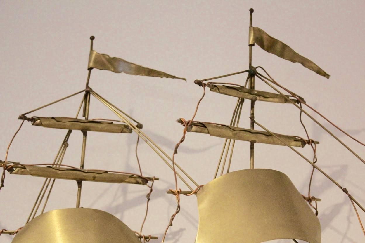 20th Century Daniel D’haeseleer Sailing Vessel Wall Light Sculpture in Solid Copper and Brass