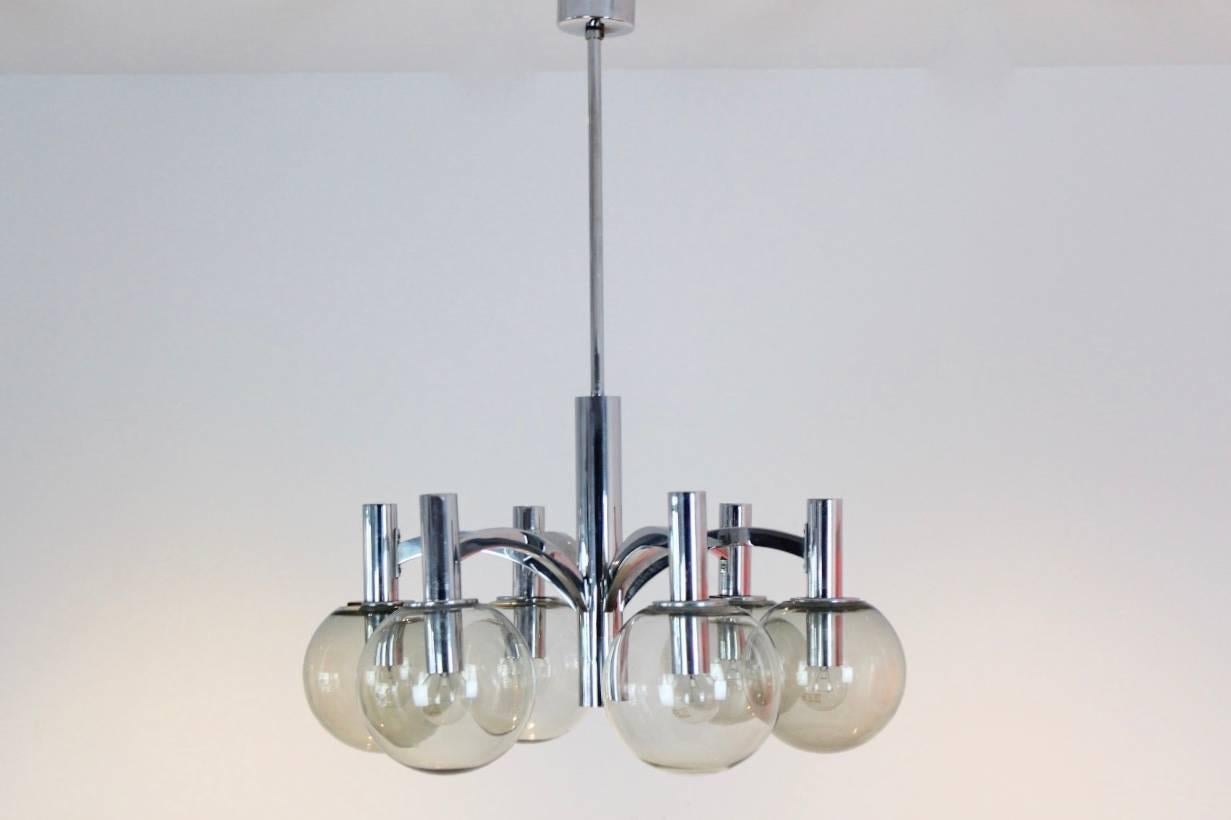 Sophisticated Chrome and Glass Chandelier by Kaiser Leuchten, Germany 2