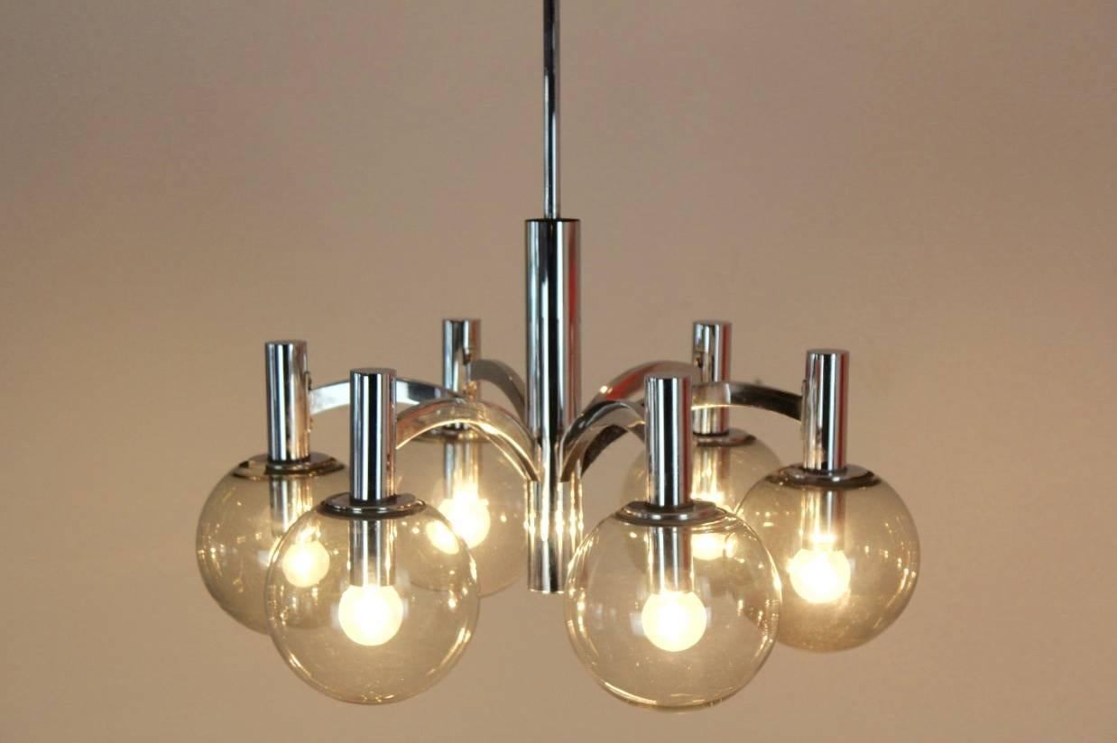 Sophisticated Chrome and Glass Chandelier by Kaiser Leuchten, Germany 1