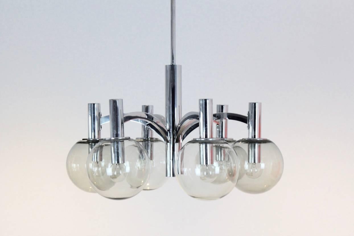 20th Century Sophisticated Chrome and Glass Chandelier by Kaiser Leuchten, Germany