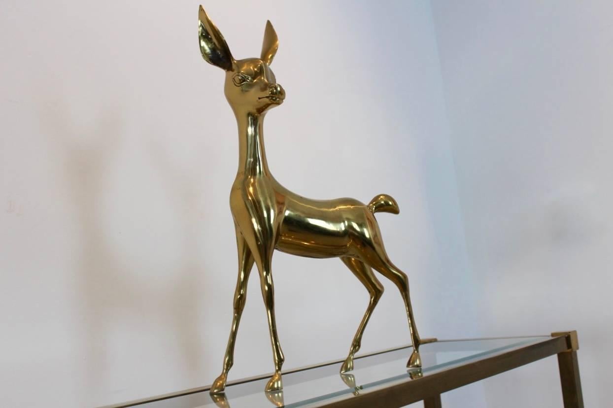 Exclusive and graceful brass extra large set of deer designed in the 1970s in France. Large and solid brass ‘Bambi’ sculpture in an excellent vintage condition. A real eyecatcher.
 