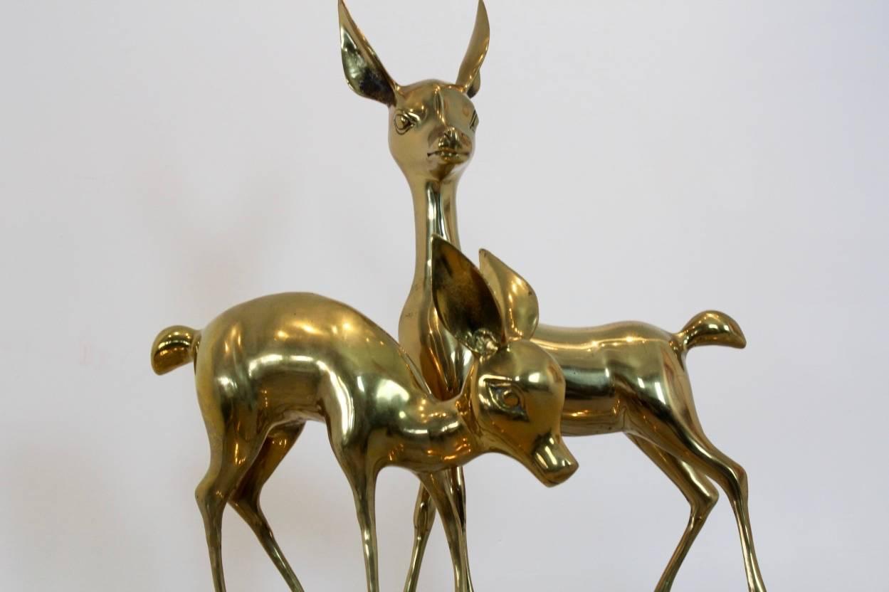 French Exclusive Set of Extra Large ‘Bambi’ Brass Deer Sculptures, France, 1970s