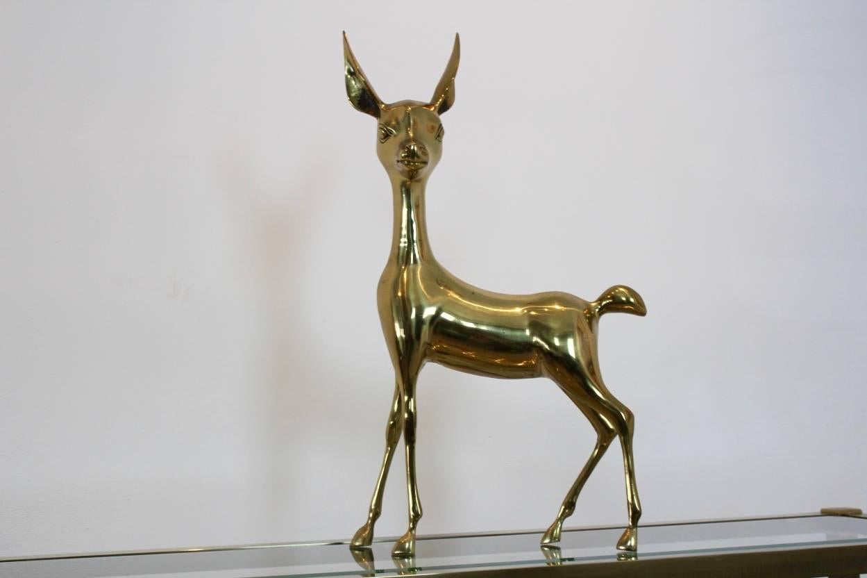 Exclusive Set of Extra Large ‘Bambi’ Brass Deer Sculptures, France, 1970s In Excellent Condition In Voorburg, NL