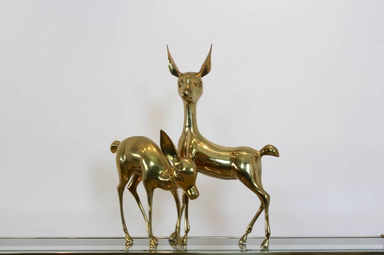 20th Century Exclusive Set of Extra Large ‘Bambi’ Brass Deer Sculptures, France, 1970s