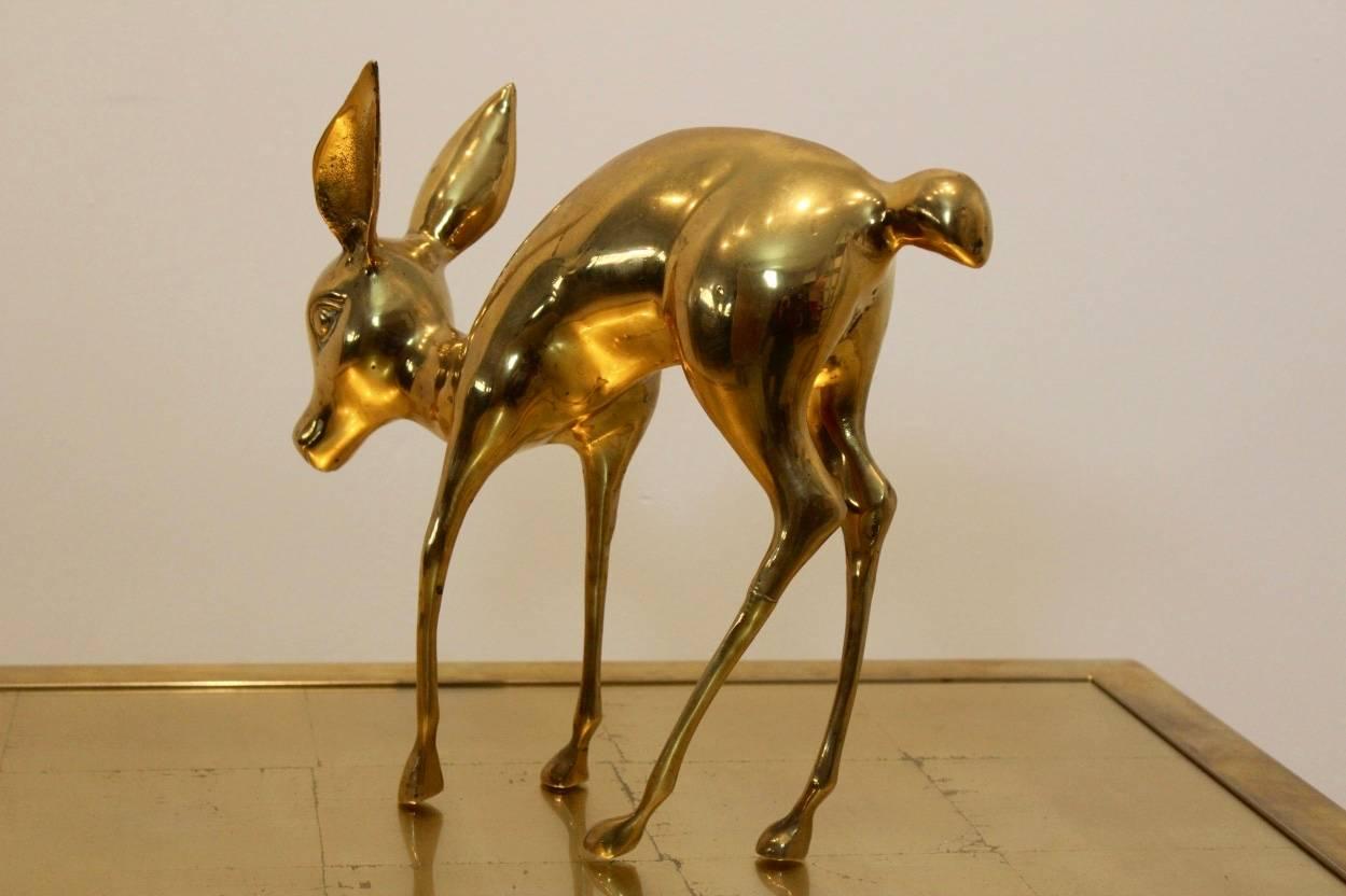 Hollywood Regency Exclusive Set of Extra Large ‘Bambi’ Brass Deer Sculptures, France, 1970s