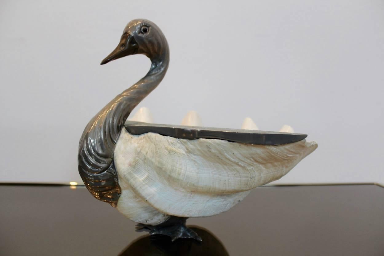 Silver Plate Italian Giant Clamshell Swan by Gabriella Binazzi For Sale