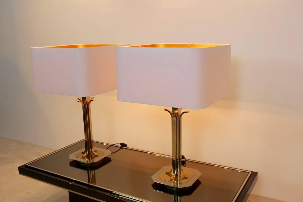 Amazing Pair of Belgian Brass Chrome Mid-Century Modern Table Lamps 4