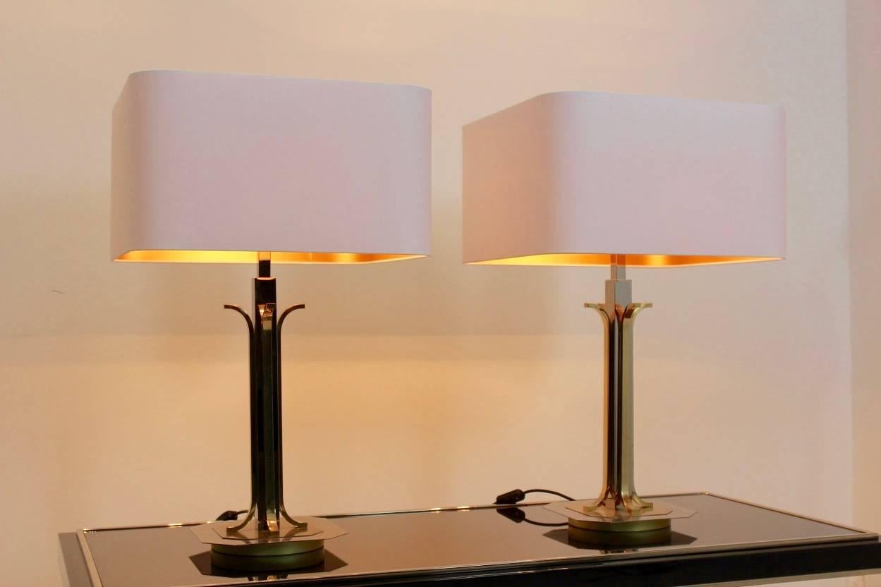 Amazing Pair of Belgian Brass Chrome Mid-Century Modern Table Lamps 2