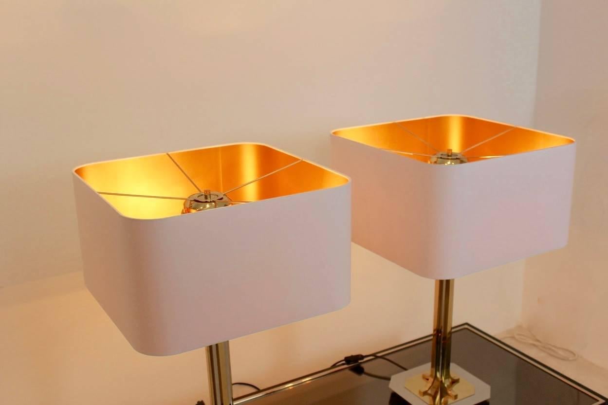 20th Century Amazing Pair of Belgian Brass Chrome Mid-Century Modern Table Lamps