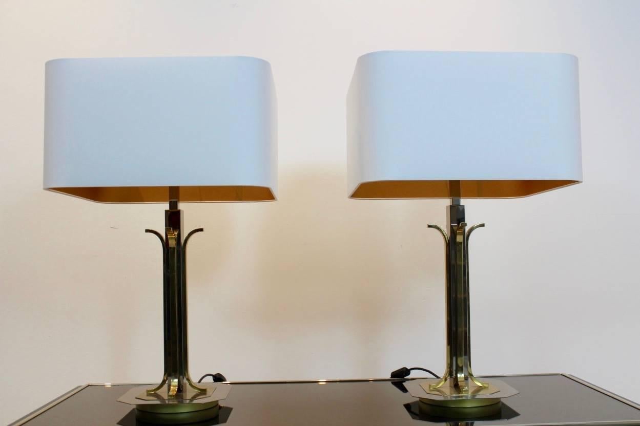 Amazing Pair of Belgian Brass Chrome Mid-Century Modern Table Lamps 3