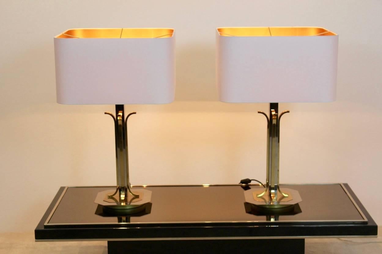 Amazing Pair of Belgian Brass Chrome Mid-Century Modern Table Lamps 1