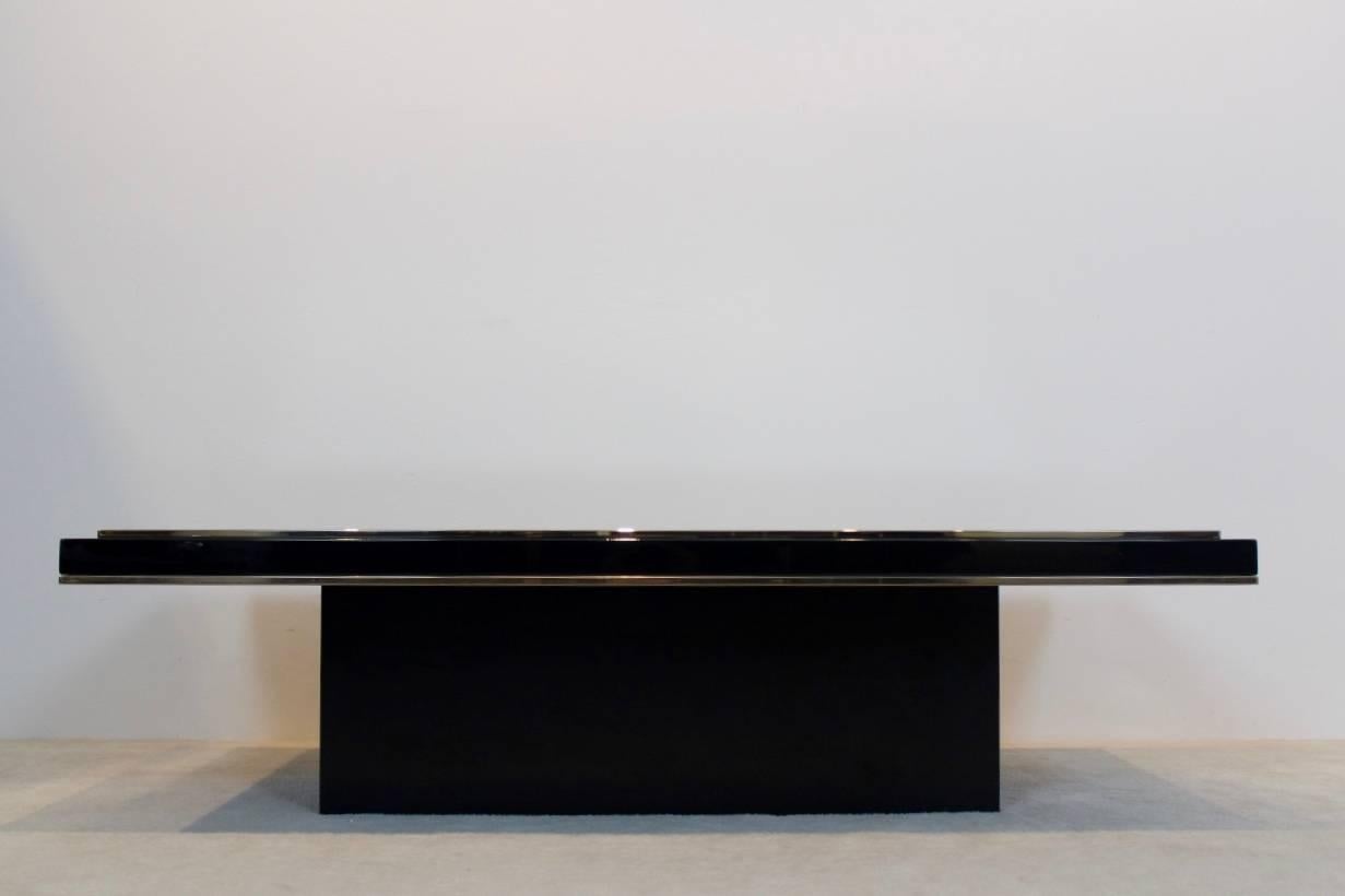 Roger Vanhevel Black and Brass Mirrored Glass Coffee Table 1