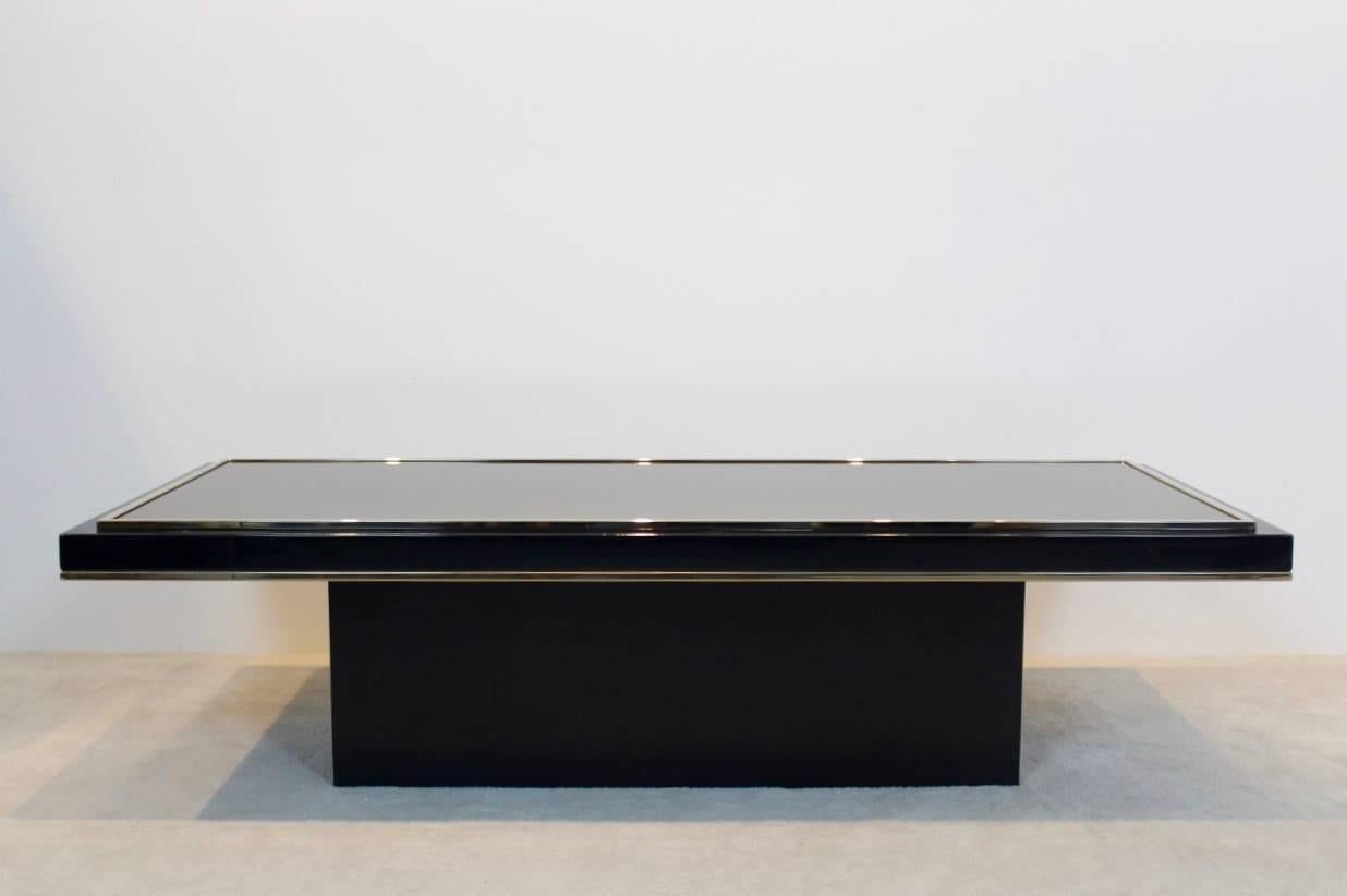 Roger Vanhevel Black and Brass Mirrored Glass Coffee Table In Good Condition In Voorburg, NL