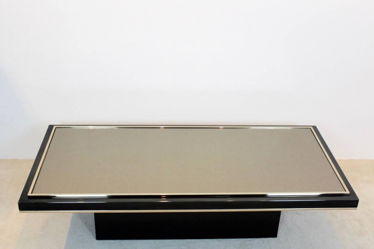 Gold Plate Roger Vanhevel Black and Brass Mirrored Glass Coffee Table