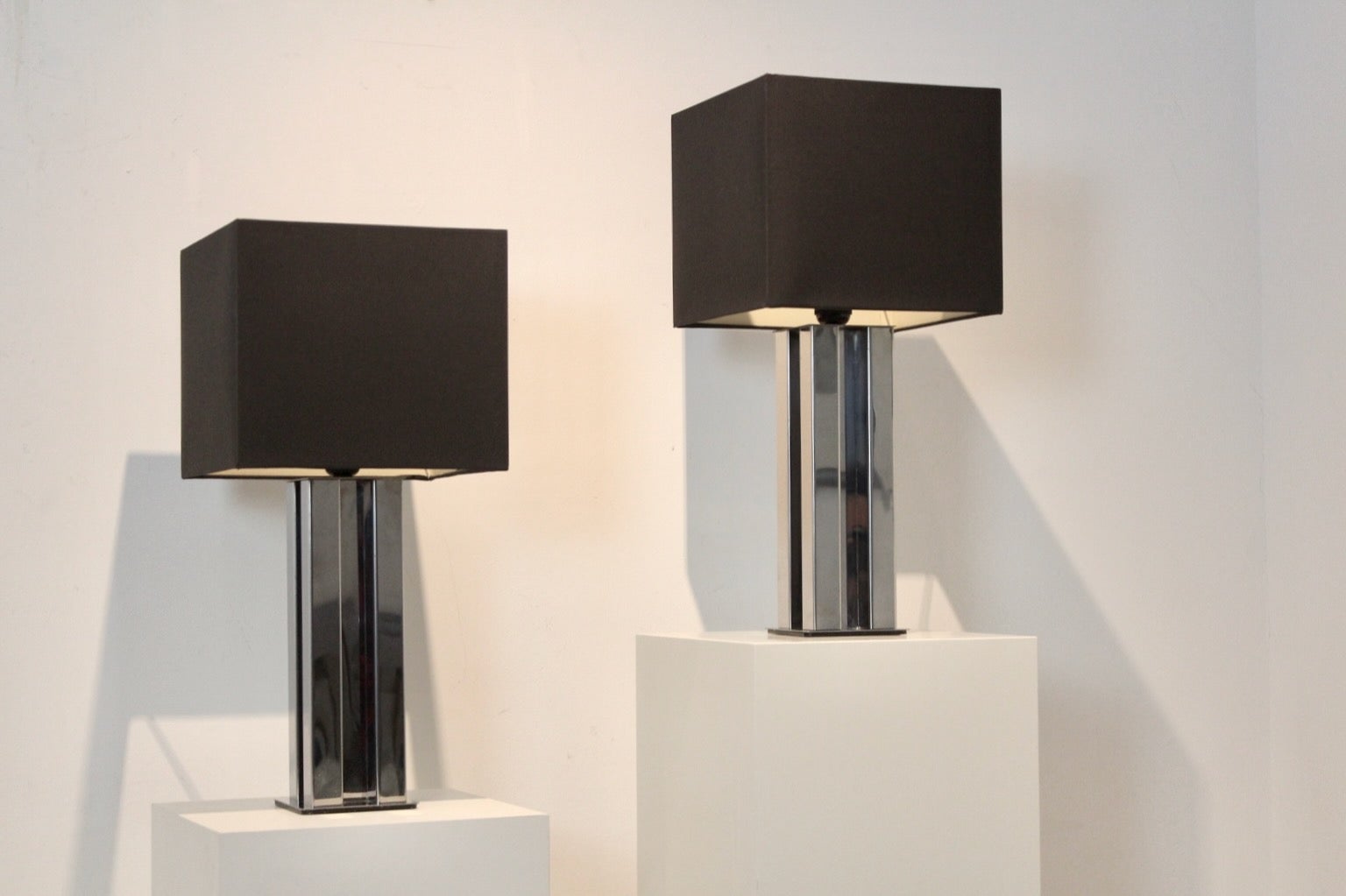 Geometric pair of Chrome Mid-century Boulanger Table Lamps For Sale