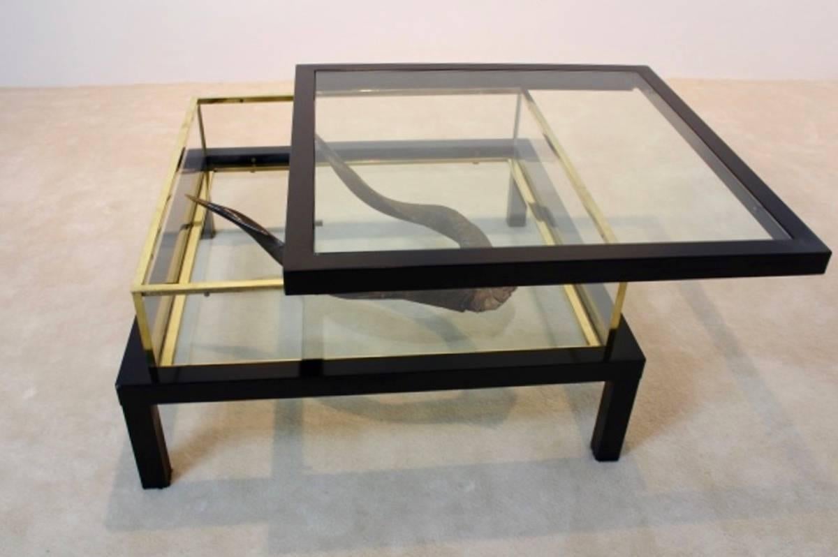 20th Century Modernist Romeo Rega Sliding Top Brass Coffee Table For Sale