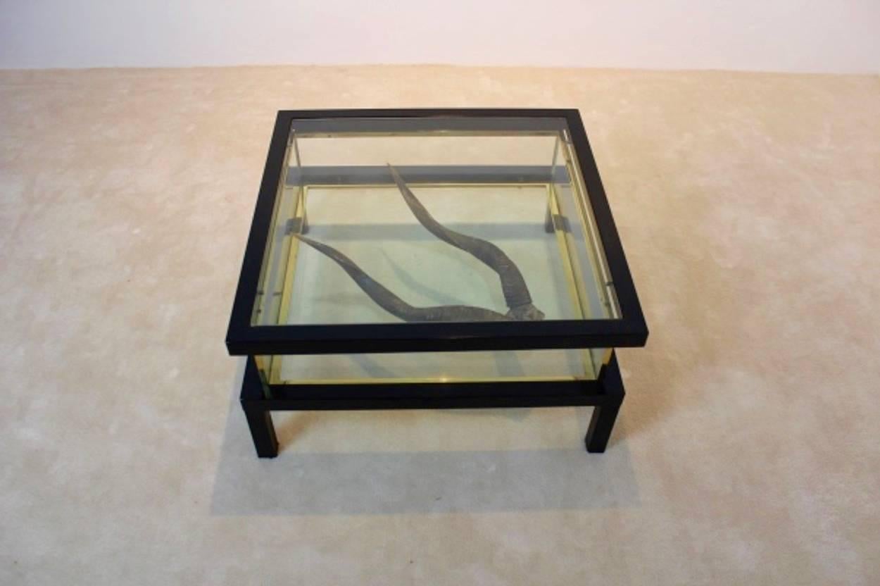 Modernist Romeo Rega Sliding Top Brass Coffee Table For Sale 1