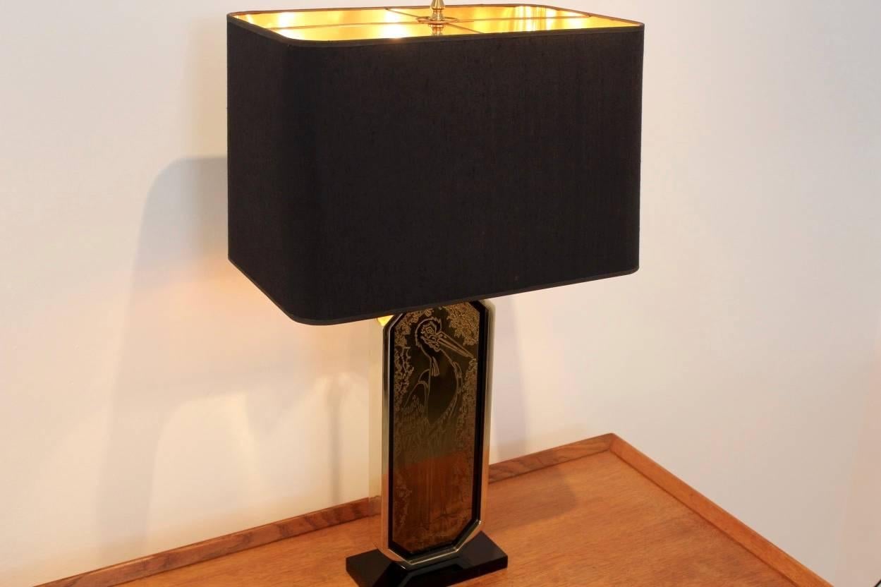 Belgian Georges Mathias 23-Caratt Gold-Plated Handmade Etched and Signed Table Lamp