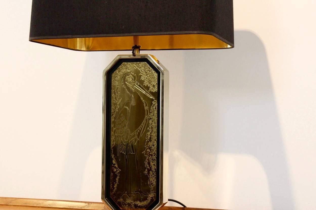 Brass Georges Mathias 23-Caratt Gold-Plated Handmade Etched and Signed Table Lamp