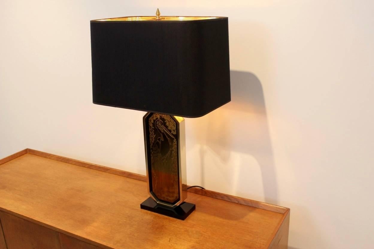 20th Century Georges Mathias 23-Caratt Gold-Plated Handmade Etched and Signed Table Lamp
