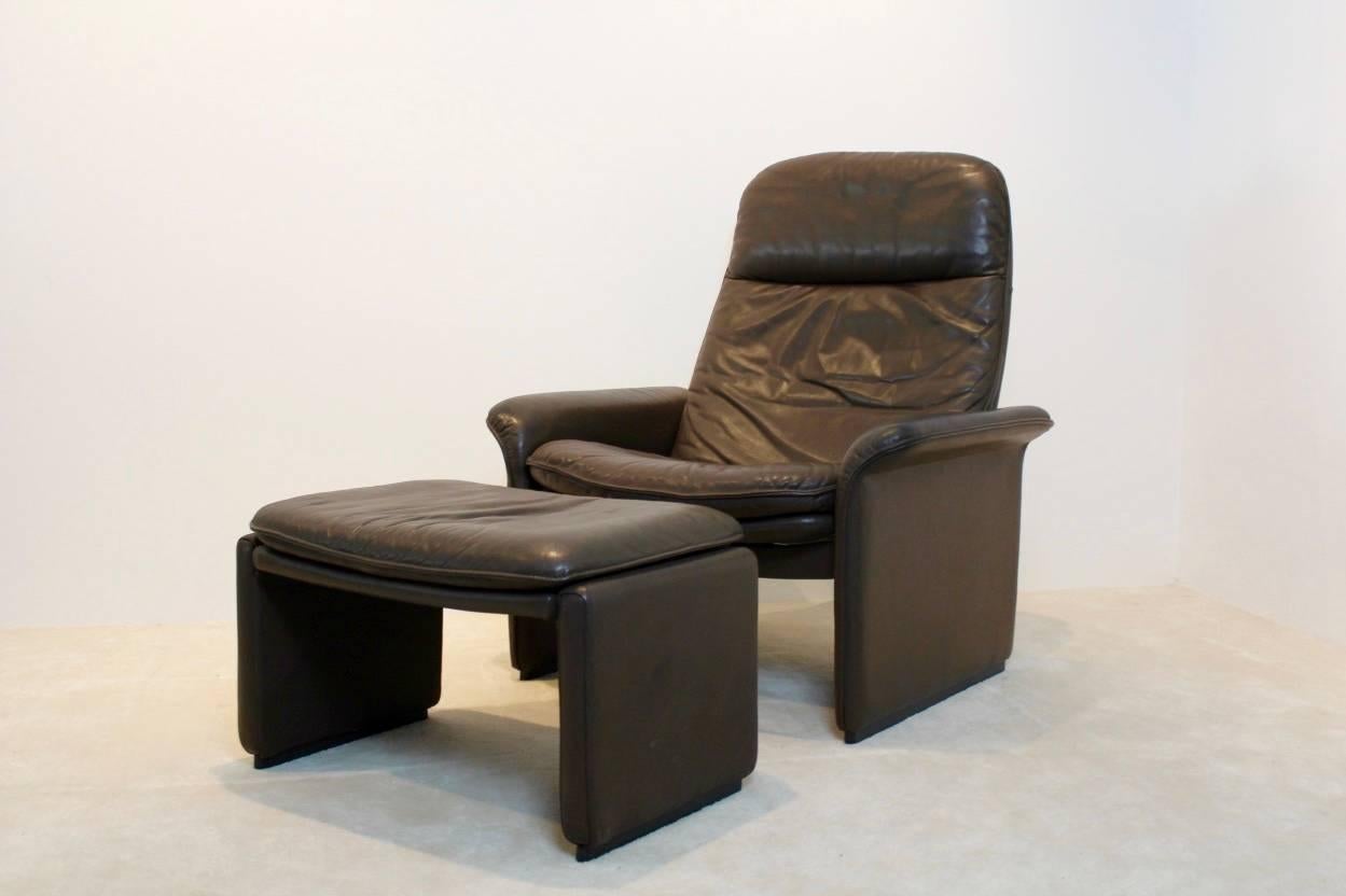 De Sede DS-50 Adjustable Lounge Chair and Ottoman in Soft Brown Neck Leather 1