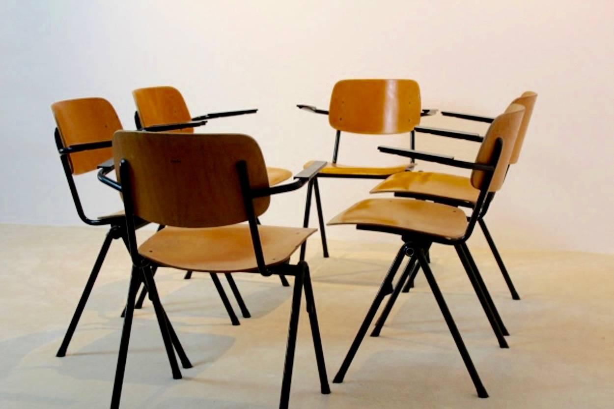 Mid-Century Modern Industrial Plywood Marko School Chairs, Netherlands, 1960s For Sale