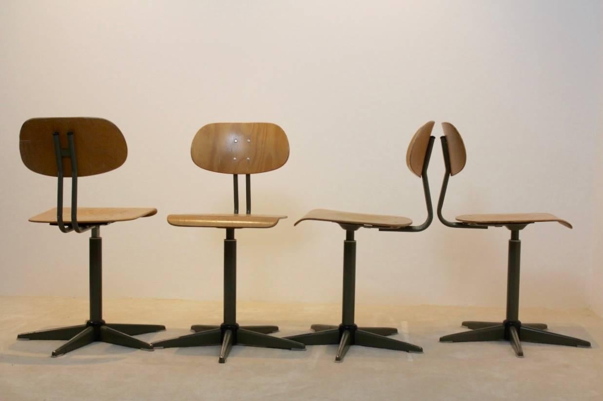 Mid-Century Modern Industrial Plywood Swivel Chairs, Netherlands, 1960s