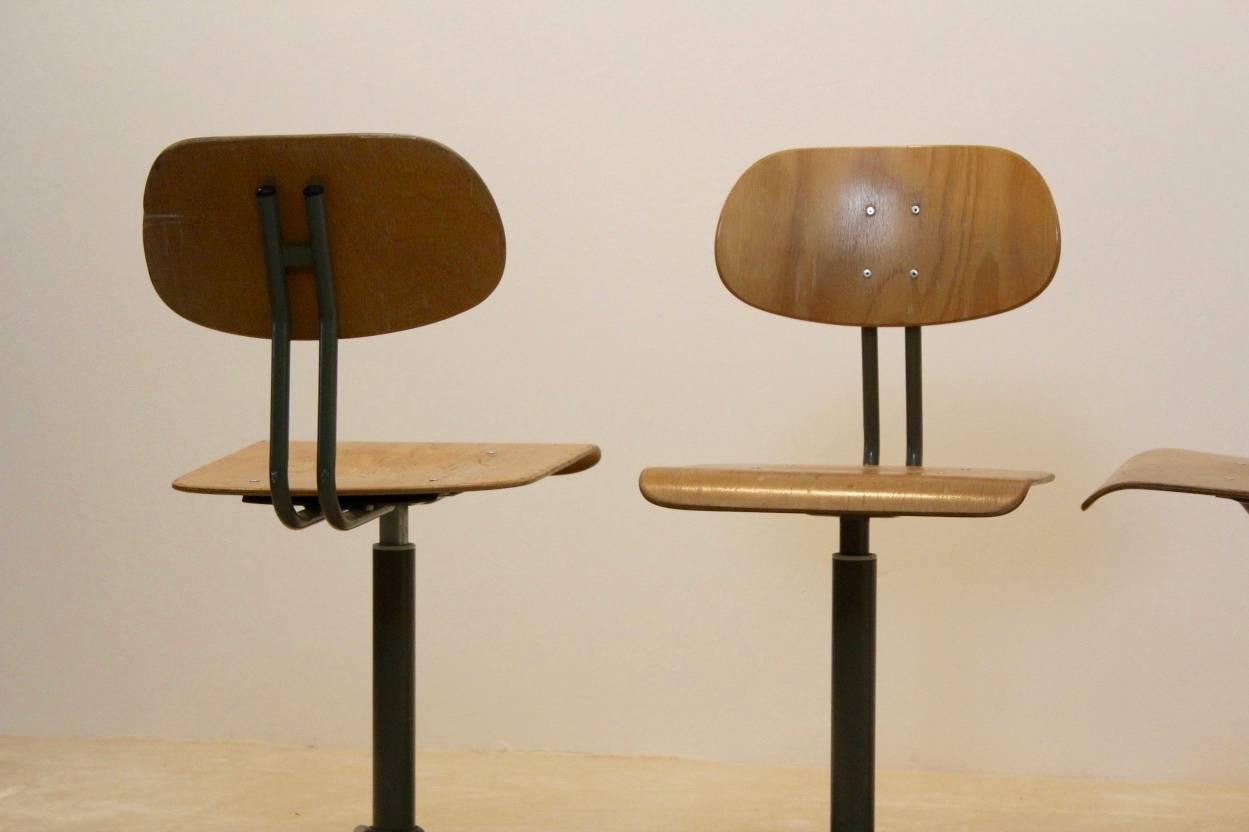 20th Century Industrial Plywood Swivel Chairs, Netherlands, 1960s