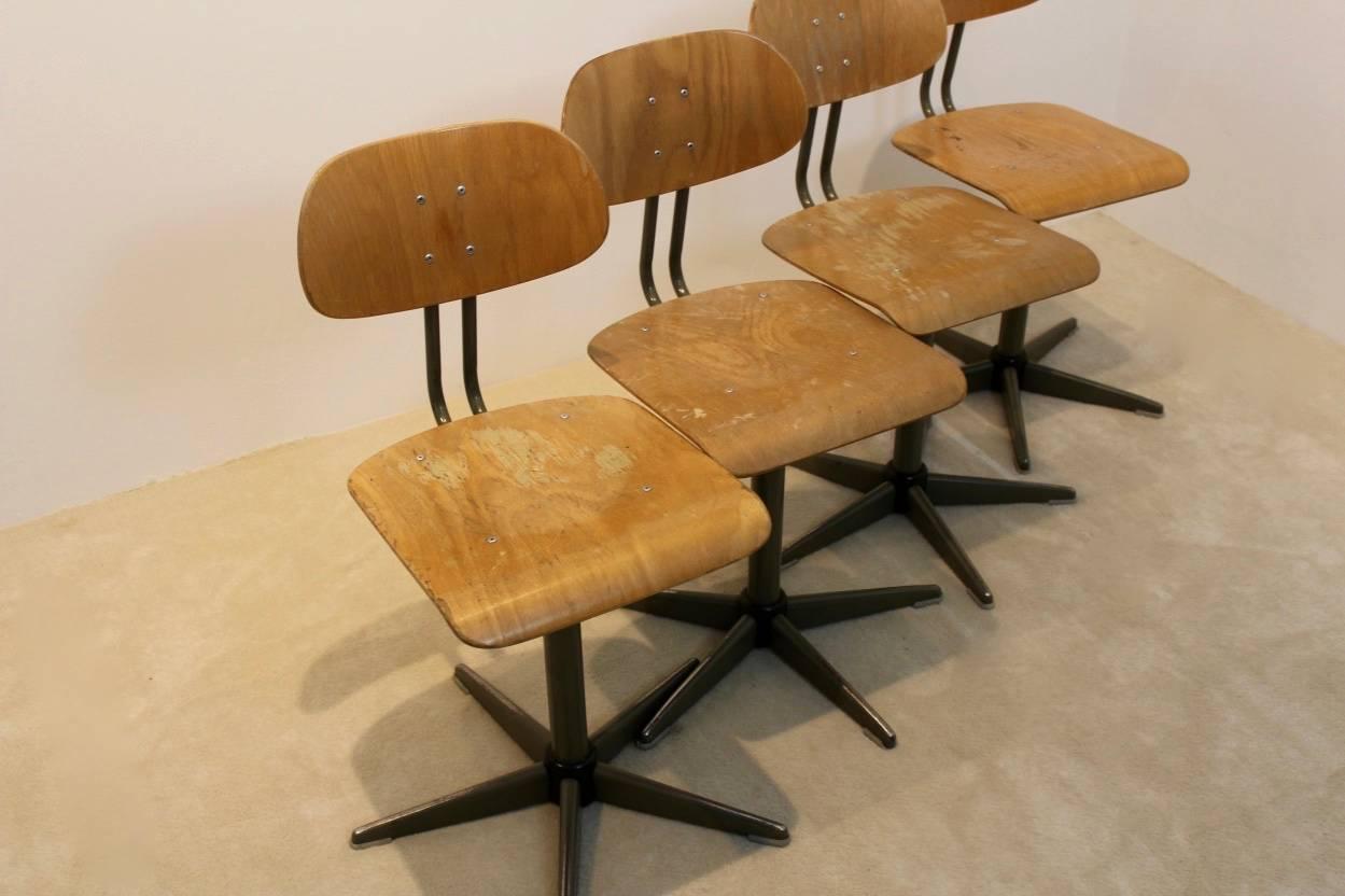 Industrial Plywood Swivel Chairs, Netherlands, 1960s 2