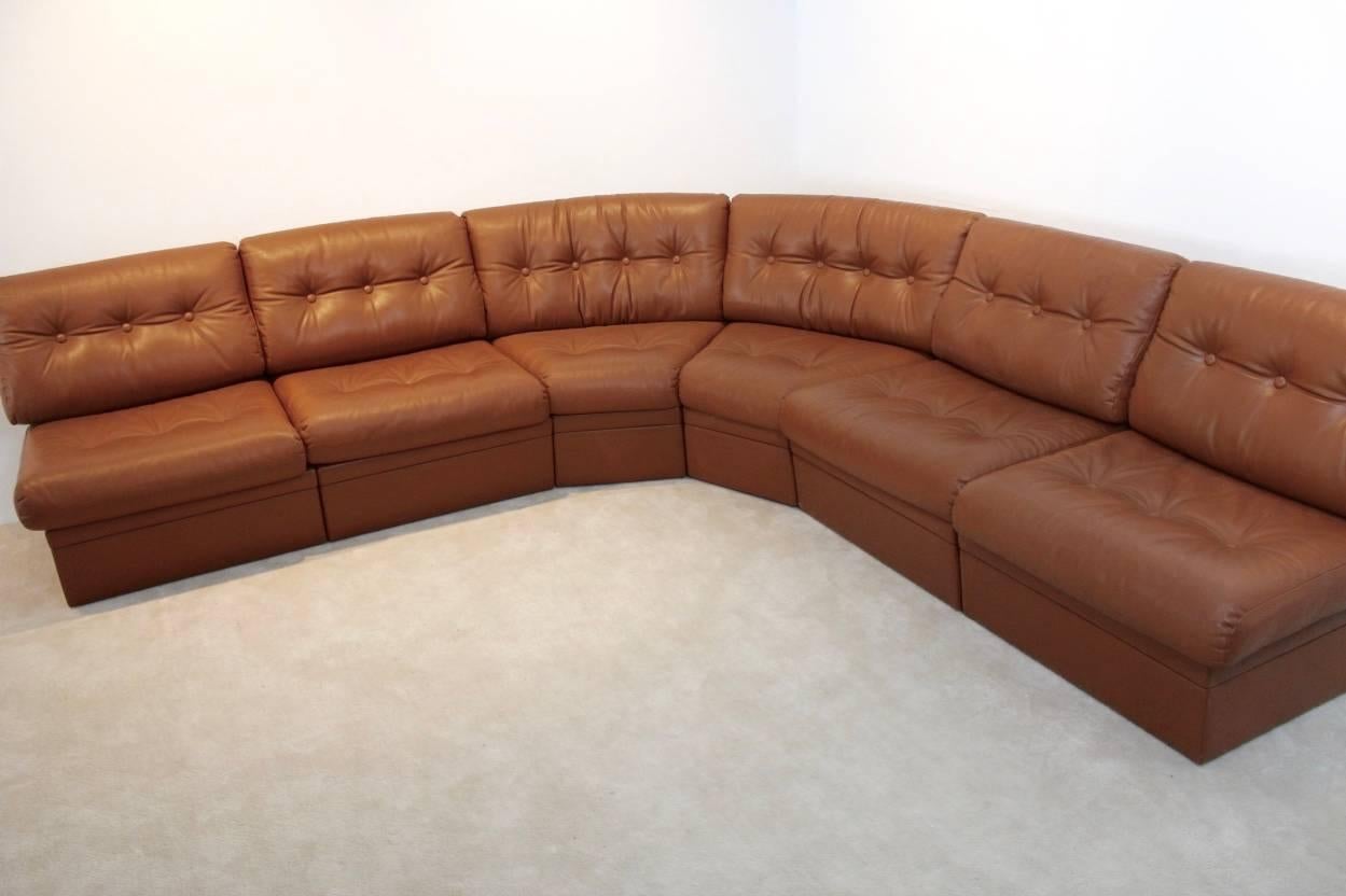 Grand Sectional Lounge Sofa in Cognac Leather 1