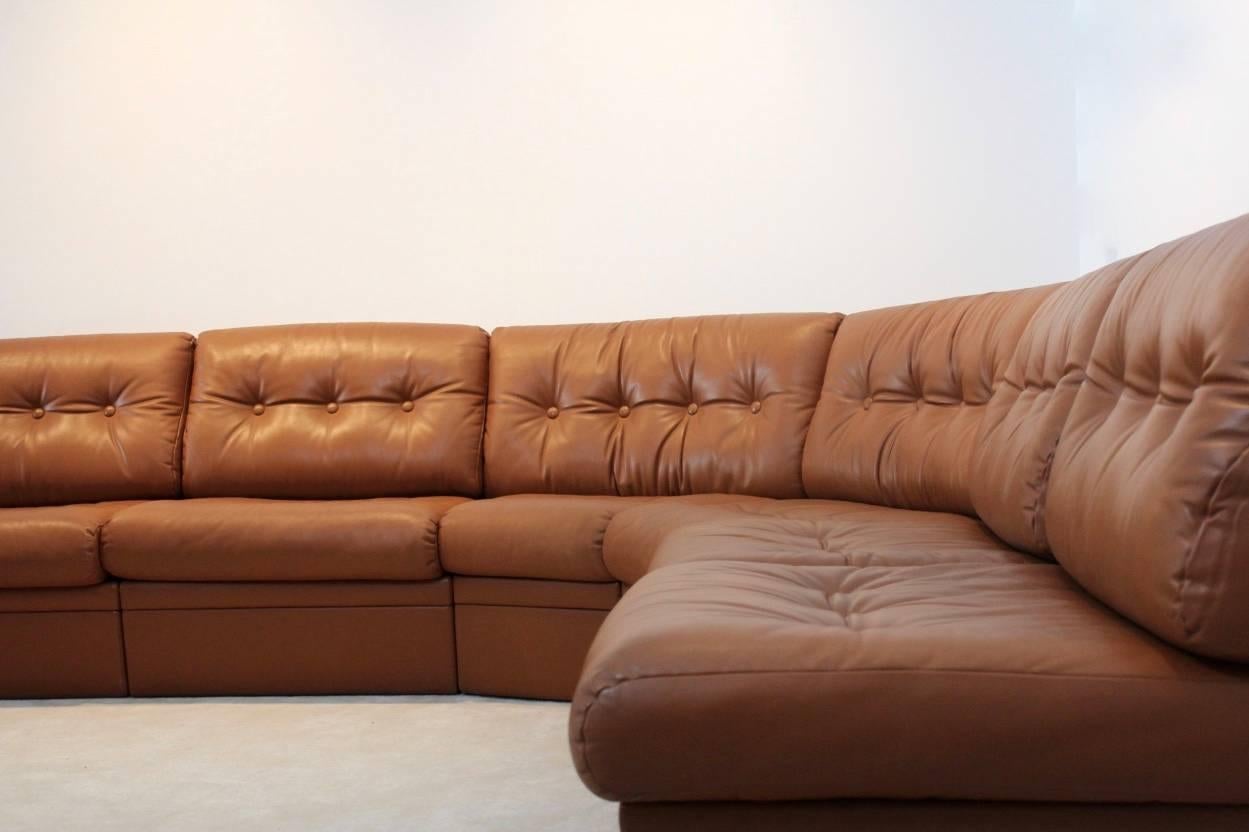 Grand Sectional Lounge Sofa in Cognac Leather 2