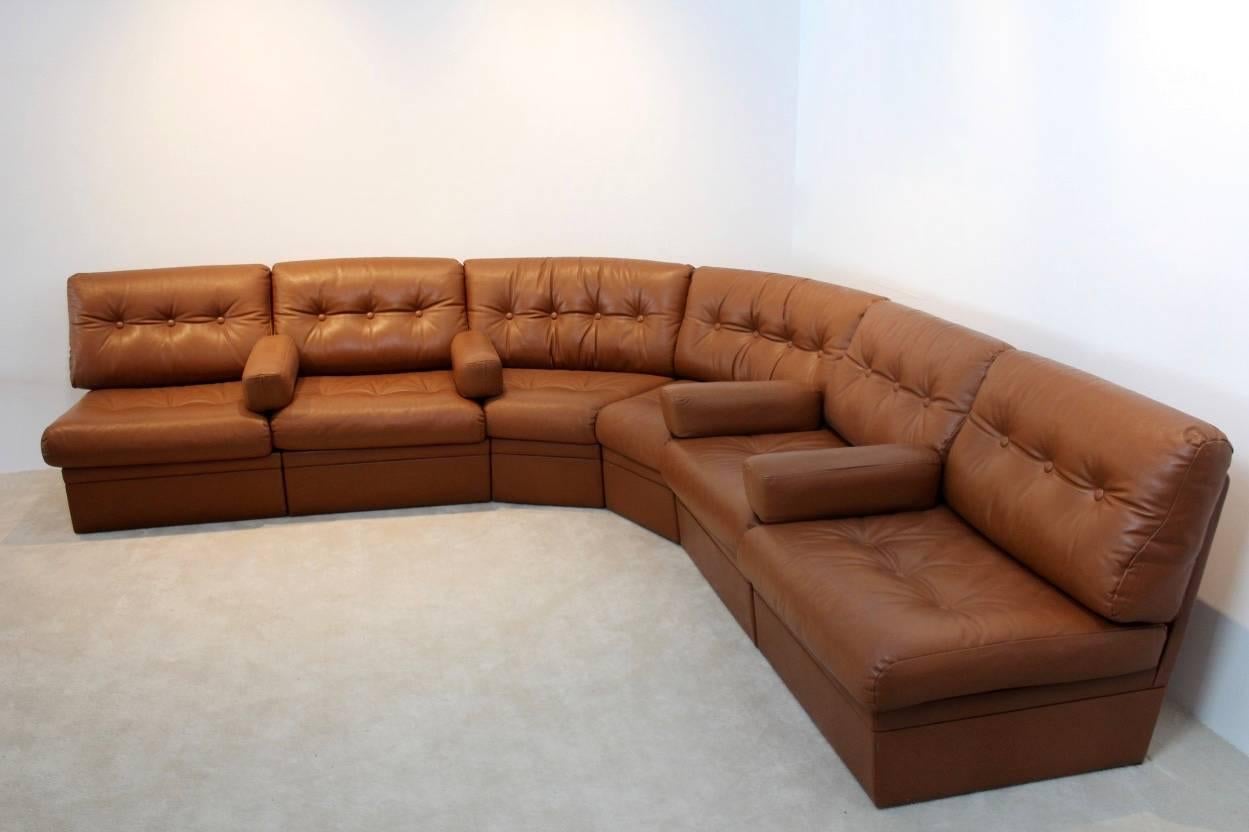 20th Century Grand Sectional Lounge Sofa in Cognac Leather