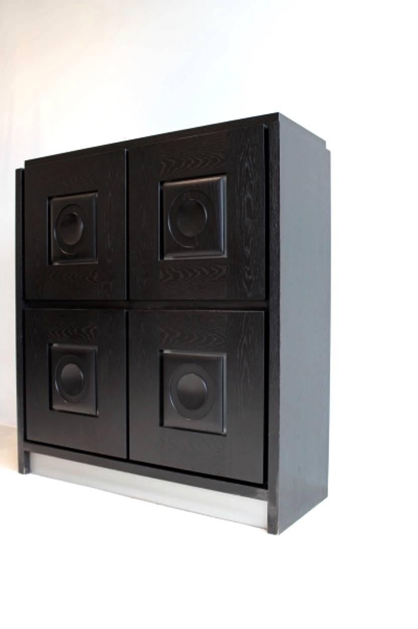 Brutalist Black Ebonized Bar Cabinet with Graphic Doors, Belgium 2