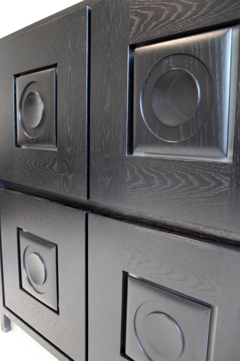 Brutalist Black Ebonized Bar Cabinet with Graphic Doors, Belgium 3