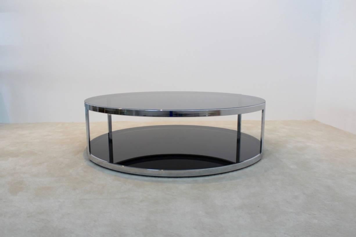 Belgochrom Chrome and Smoked Glass Coffee Table In Excellent Condition In Voorburg, NL