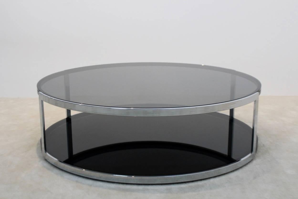 Belgian Belgochrom Chrome and Smoked Glass Coffee Table