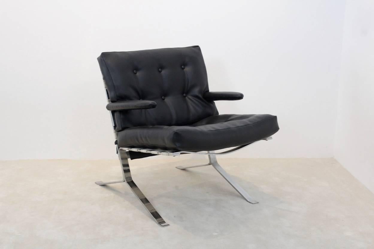 Mid-Century Modern Mid Century Low-Back Lounge Chair in Chrome, Belgium For Sale