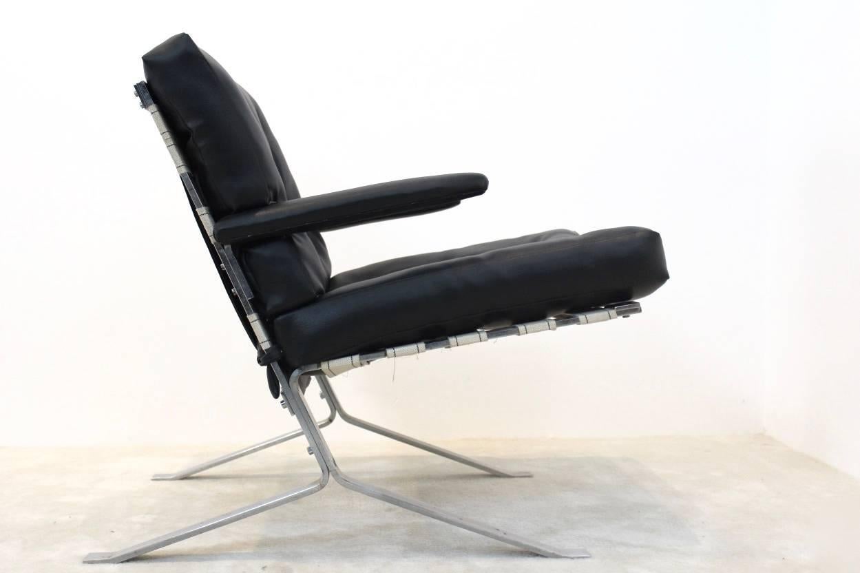 Mid-Century Loungesessel mit niedriger Rückenlehne aus Chrom, Belgien im Zustand „Gut“ im Angebot in Voorburg, NL