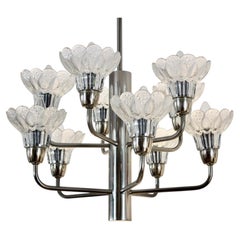 Mid-Century Modern Chrome & Floral Textured Glass Chandelier, Germany