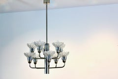 Mid-Century Modern Chrome & Floral Textured Glass Chandelier, Germany