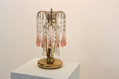 Italian Murano Glass Waterfall Table Lamp with Pink and Iridescent Teardrops