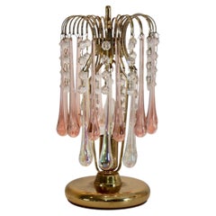 Italian Murano Glass Waterfall Table Lamp with Pink and Iridescent Teardrops