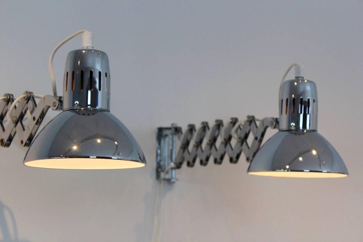 20th Century Pair of Chrome Scissor Wall Lamps, 1960s