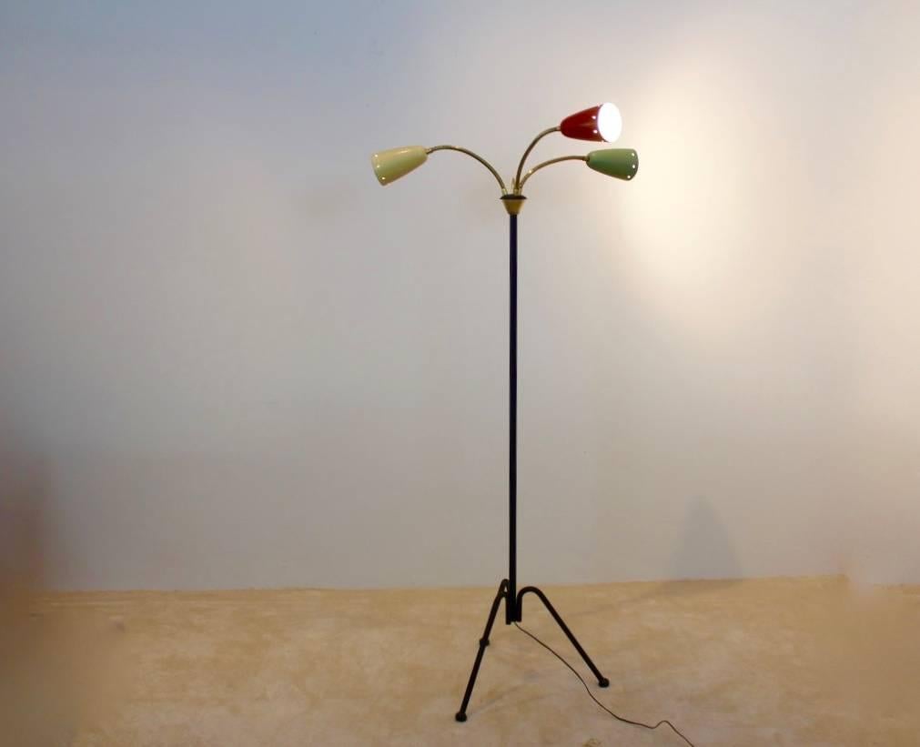 Mid-Century Modern Brass, Lacquered Floor Lamp by H.Th.J.A. Busquet for Hala Zeist, Netherlands